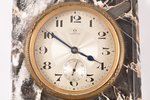 настольные часы, "Omega", Швейцария, 20-е годы 20го века, металл, мраморный корпус, 14.9 x 10.7 x 3....