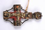А small pendant hard-stone cross the "Korsun" type cross of red hard-stone applied with the silver g...