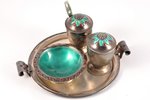 set for spices, silver, 916 standard, 155.8 g, (4.90+26.55+25.90+34.75+63.05), enamel, (tray) Ø 11.4...