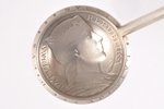 spoon made of 5 lats coin (1929), silver, 830 standart, the 30ties of 20th cent., 39.50 g, Latvia, 1...
