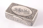 snuff-box, silver, Troika, 84 standard, 44.85 g, niello enamel, 5.6 x 3.2 x 1.9 cm, 1896-1907, Mosco...