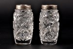 ваза, серебро, 2 вазочки, хрусталь, 875 проба, h = 7.8 см, 20-е годы 20го века, Латвия...
