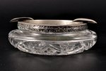 ashtray, silver, crystal, 875 standard, Ø = 10.7 cm, the 20ties of 20th cent., Latvia...
