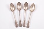 set of 4 teaspoons, silver, 84 standart, engraving, 1886, 112.75 g, Moscow, Russia, 14.9 cm...