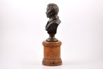 bust, Lermontov, bronze, h = 32,5 (12,8 + 19,7) cm, weight 2500 g., Russia, K.F.Verfel, the 2nd half...