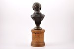 bust, Lermontov, bronze, h = 32,5 (12,8 + 19,7) cm, weight 2500 g., Russia, K.F.Verfel, the 2nd half...