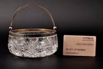 candy-bowl, silver, crystal, 875 standard, Ø = 13 cm, h (without handle) = 6 cm, the 20ties of 20th...