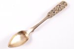 teaspoon, silver, 84 standard, 18.90 g, engraving, niello enamel, 14 cm, 1847, Moscow, Russia...