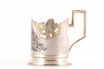 tea glass-holder, silver, the plot - A. Pushkn's "The Tale of Tsar Saltan", 875 standart, niello ena...