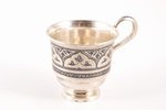 tea pair, silver, 875 standard, 130.55 g, (cup) 71.55 g, (saucer) 59.00, engraving, niello enamel, (...