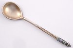spoon, silver, 88 standard, 38.90 g, cloisonne enamel, 13.7 cm, the 2nd half of the 19th cent., Mosc...