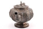 tējkanna (tējas uzlējumam), sudrabs, 430.50 g, ciļņošana, h 13.5 cm, 19. gs., Indija...
