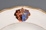 plate, coat of arms of the Ostsee noble family Meck (German von Meck), porcelain, Kornilov Brothers...