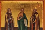 icon, St. Sergius of Radonezh, St. John the Baptist, St. Barlaam, board, painting, gold leafy, Russi...
