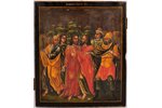 icon, with a brass oklad, Judas kiss, board, painting, brass, Russia, the border of the 19th and the...