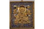 икона, Святитель Николай Чудотворец, медный сплав, 6-цветная эмаль, Российская империя, 19-й век, 11...