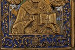ikona, Svētais Nikolajs Brīnumdarītājs, vara sakausējuma, 6-krāsu emalja, Krievijas impērija, 19. gs...