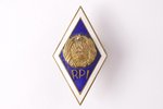 badge, general educational institution, RPI, Nº 166, Latvia, USSR, 60ies of 20 cent., 50.1 x 27.7 mm...