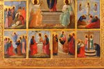 icon, Twelve Great Feasts, board, painting, gold leafy, Russia, the 19th cent., 44.3 x 37.3 x 27 cm...