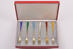 set of lemon forks, silver, 6 pcs, 925 standard, 45.40 g, enamel, gilding, 11 cm, Great Britain, ena...