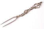 fruit fork, silver, 875 standard, 8.30 g, 11.2 cm, by Ludwig Rozentahl, the 20-30ties of 20th cent.,...