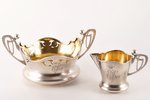 set: candy-bowl, sauce-boat, silver, Art Nouveau, 84 standart, gilding, 1908-1916, (total) 477.30 g,...