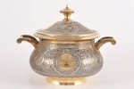 sugar-bowl, silver, 84 standart, gilding, niello enamel, the end of the 19th century, 253.25 g, by A...