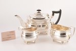 sugar-bowl, small teapot, cream jug, service, silver, 925 standart, the 30ties of 20th cent., (total...