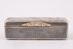 snuff-box, silver, "Kremlin", 84 standard, 61.40 g, engraving, niello enamel, 6.9 x 2.8 x 2.2 cm, 18...
