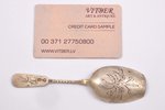 tea caddy spoon, silver, 84 standard, 22.15 g, engraving, 12.6 cm, 1890, Moscow, Russia...