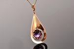 a pendant, gold, enamel, 583 standard, 6.45 g., the item's dimensions 4.9 x 2.1 cm, 1973, Baku Jewel...