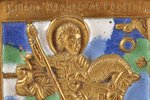 икона, Святой великомученик Георгий Победоносец, Чудо Георгия о змие, медный сплав, литьё, 4-цветная...