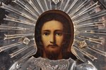 икона, Господь Вседержитель, в киоте, доска, серебро, живопиcь, 84 проба, Российская империя, 1840 г...