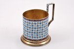 tea glass-holder, silver, inscription: "Moscow", 916 standart, cloisonne enamel, gilding, 1955, 193....