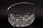 candy-bowl, silver, crystal, 875 standart, the 20ties of 20th cent., Latvia, 27.5 x 16 см, h 24.5 cm...