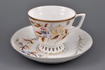 tējas pāris, rokas gleznojums, porcelāns, M.S. Kuzņecova rūpnīca, Rīga (Latvija), 1872-1887 g., Ø (a...