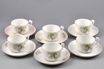 set of 6 coffee pairs, porcelain, I. E. Kuznetsov Plant on Volkhov, Russia, 1913-1918, Ø (plate) 11....