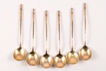set of 6 teaspoons, silver, 84 standart, gilding, engraving, 1877, 80.00 g, Moscow, Russia, 12.6 cm...