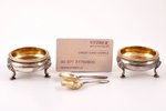 set, silver, 2 saltcellars with spoons, 84 standart, gilding, 1863, 177.15 g, (total weight of items...