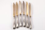 комплект из 6 фруктовых ножей, серебро, металл, 875 проба, 30-е годы 20го века, (общий) 183.00 г, Ла...