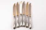 комплект из 6 фруктовых ножей, серебро, металл, 875 проба, 30-е годы 20го века, (общий) 183.00 г, Ла...
