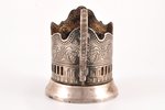 tea glass-holder, "Soldier - liberator", german silver, USSR, the 50ies of 20th cent., h (with handl...