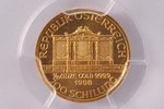 200 šiliņi, 1998 g., Vīnes Filarmonijas orķestris, zelts, Austrija, 3.11 g, Ø 16 mm, MS 67...