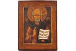 ikona, Svētais Nikolajs Brīnumdarītājs, gleznota uz zelta, dēlis, gleznojums, 22.7 x 17.9 x 1.9 cm...