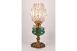 керосиновая лампа, стекло, бронза, модерн, начало 20-го века, h 48 см...