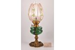 керосиновая лампа, стекло, бронза, модерн, начало 20-го века, h 48 см...