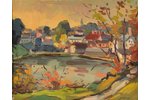 Spriņģis Jēkabs Arturs (1907 - 2004), Mazpilsētas ainava, kartons, eļļa, 37 x 47 cm...