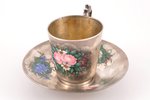 tea pair, silver, large cup (weight 189.55 g), 84 standard, 374.00 (189.55 + 184.45) g, painted enam...