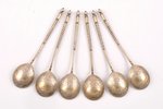 set of teaspoons, silver, 6 pcs., 84 standard, 95.80 g, engraving, 13.2 cm, 1886, Moscow, Russia...
