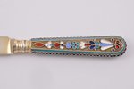 knife, silver, 84 standard, 30.25 g, cloisonne enamel, gilding, 15 cm, 1895, Russia...